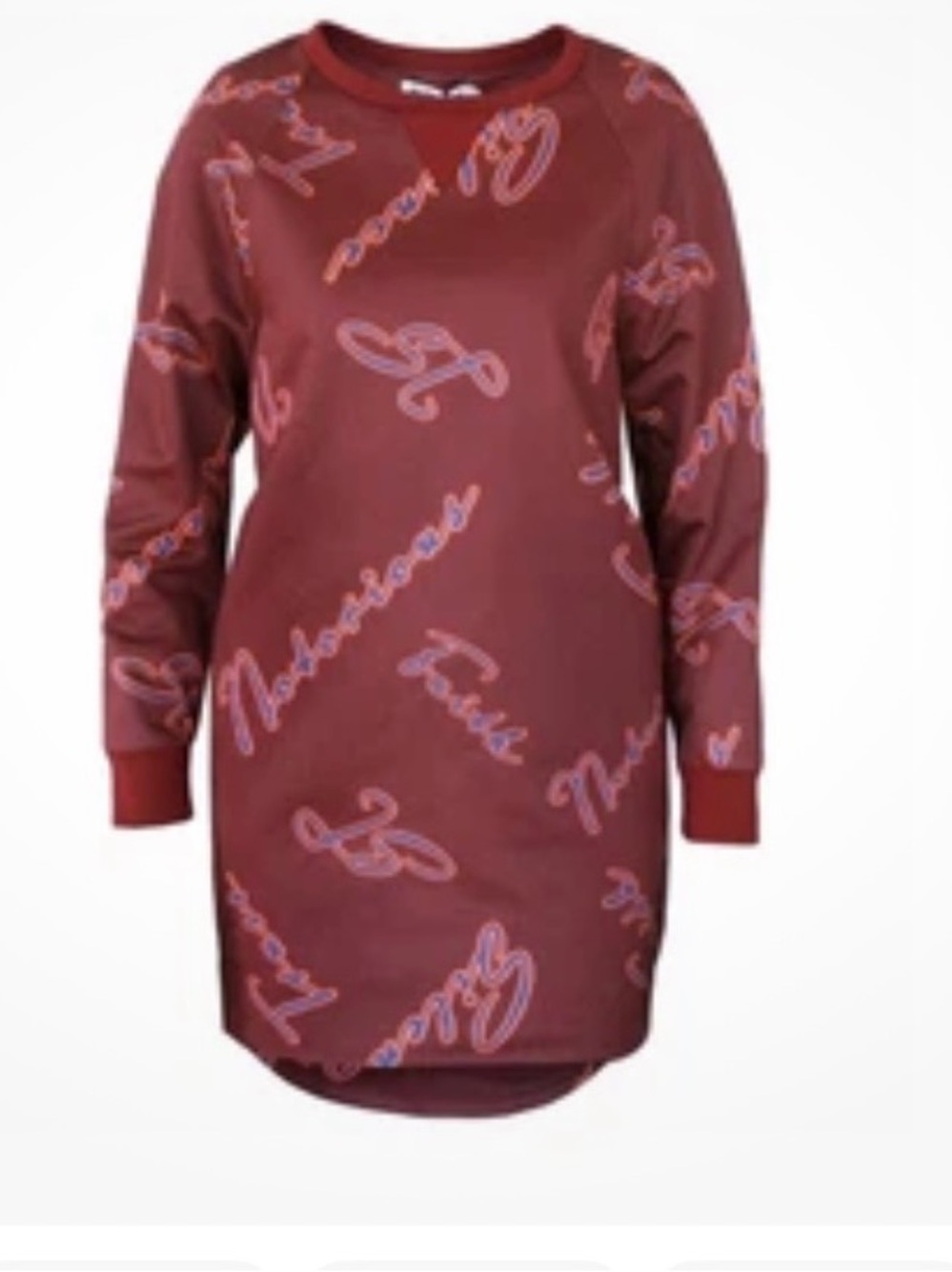 Jil Sander Burgundy Sweatshirt Mini Dress with Pink Graffiti Script Size XS